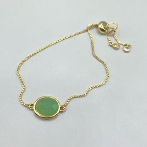 Gold Tone Box Chain Green Stone Slider Bracelet